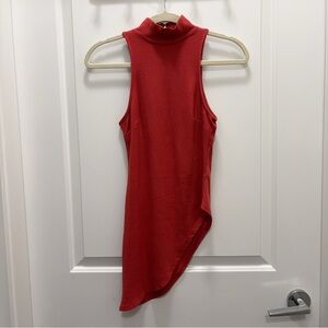 Bebe Orange Ribbed Asymmetrical Top XS | Sleeveless Turtleneck Bodycon